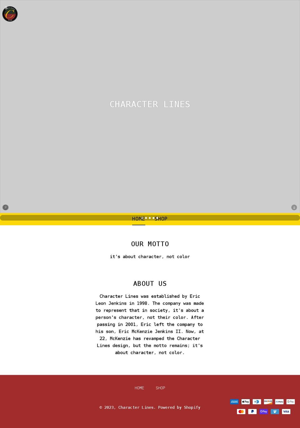 characterlines.org shopify website screenshot