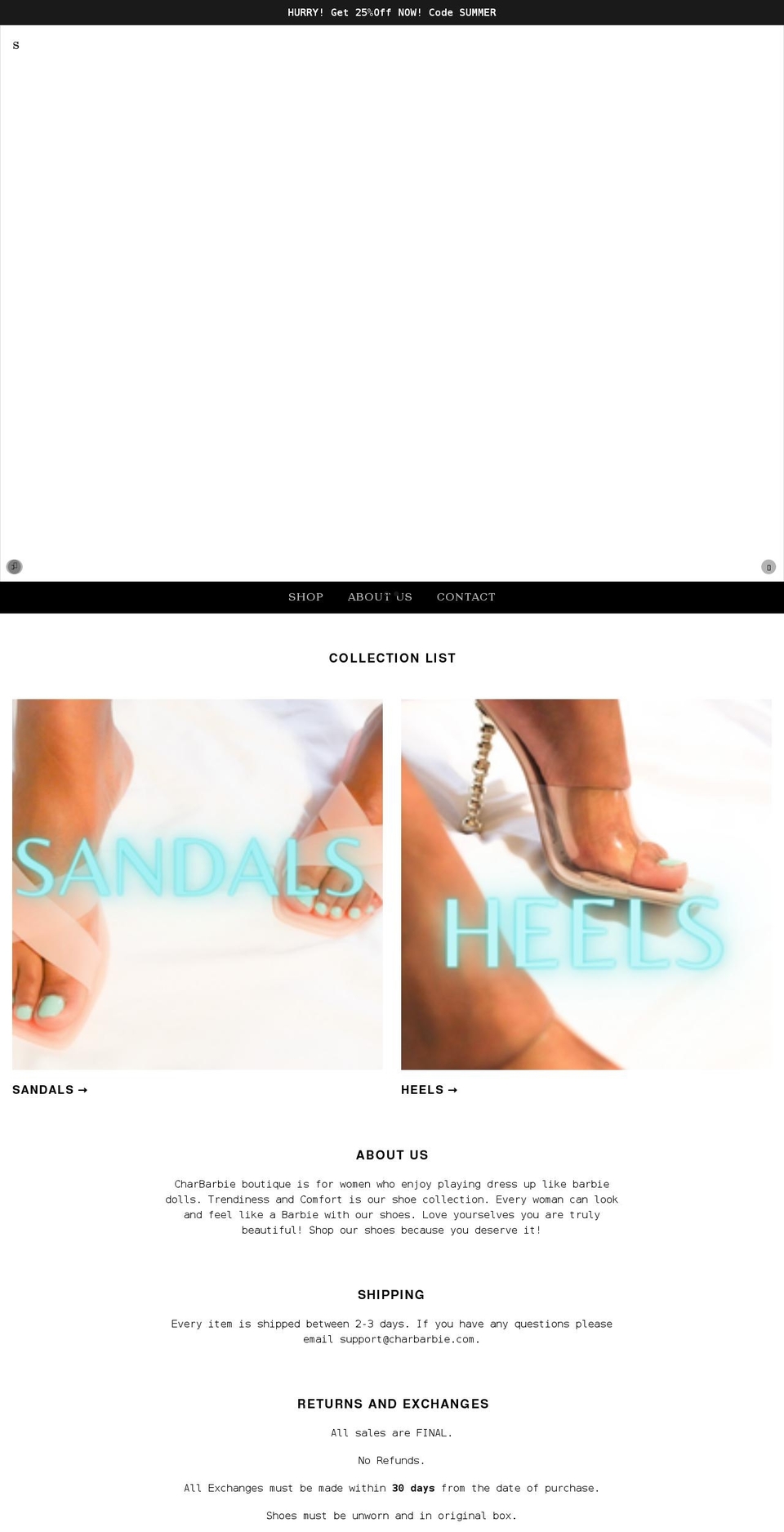 charbarbie.com shopify website screenshot