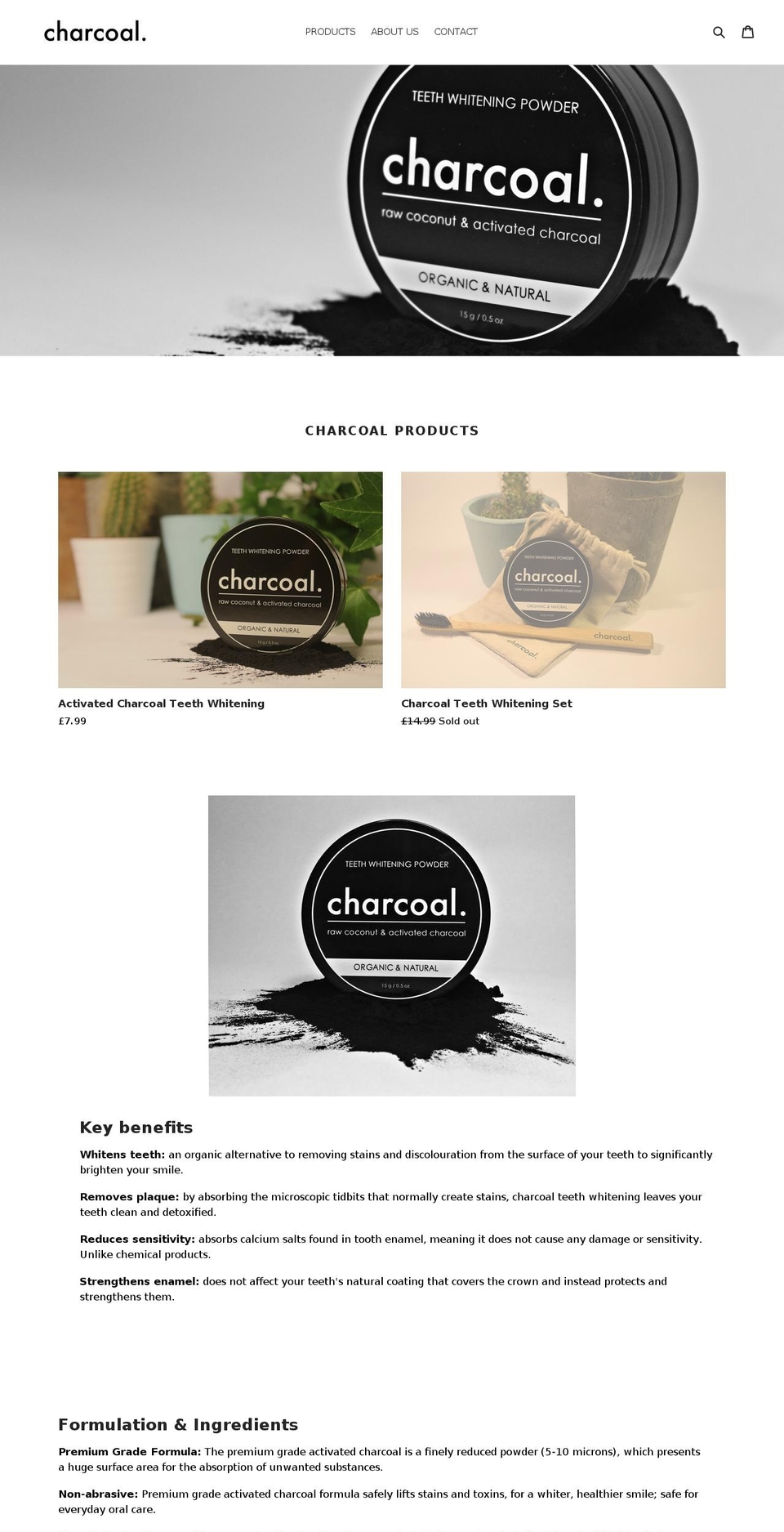 charcoal-whitening.com shopify website screenshot