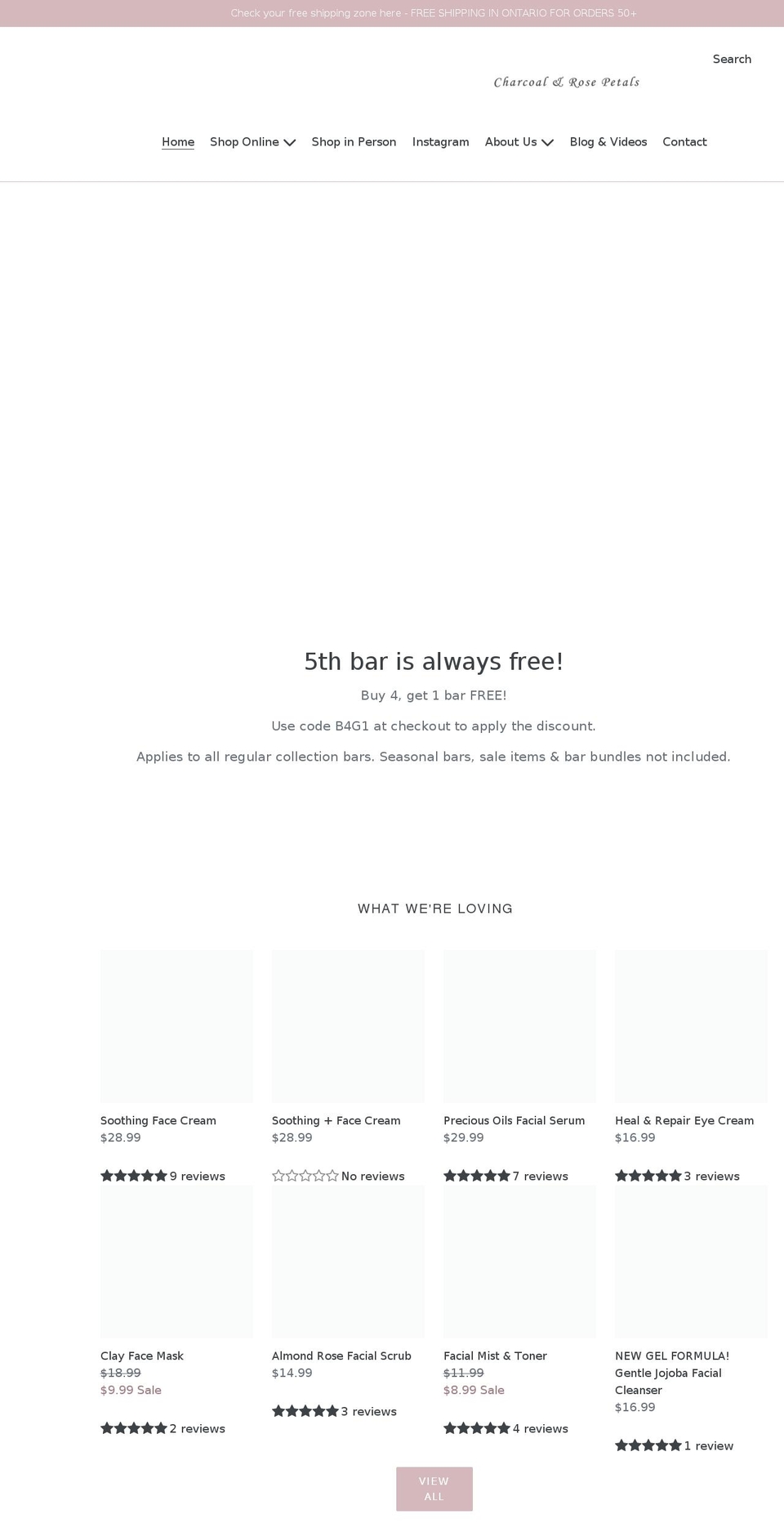 charcoalandrosepetals.ca shopify website screenshot