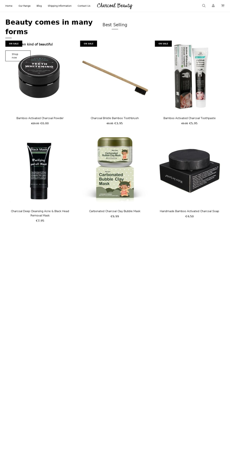 charcoalbeauty.com shopify website screenshot