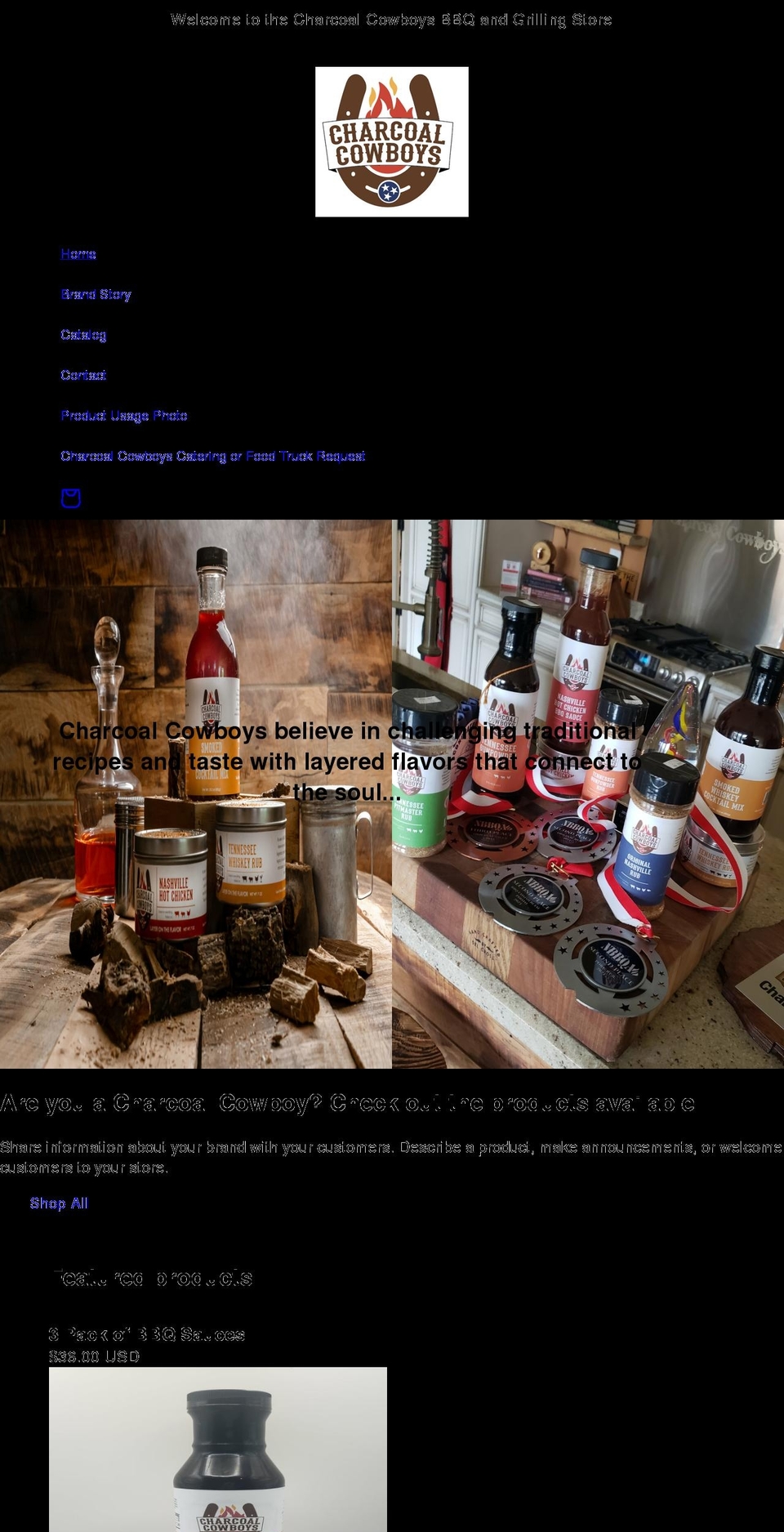charcoalcowboysbbq.com shopify website screenshot