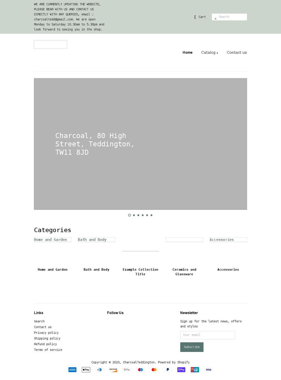 charcoalteddington.co.uk shopify website screenshot