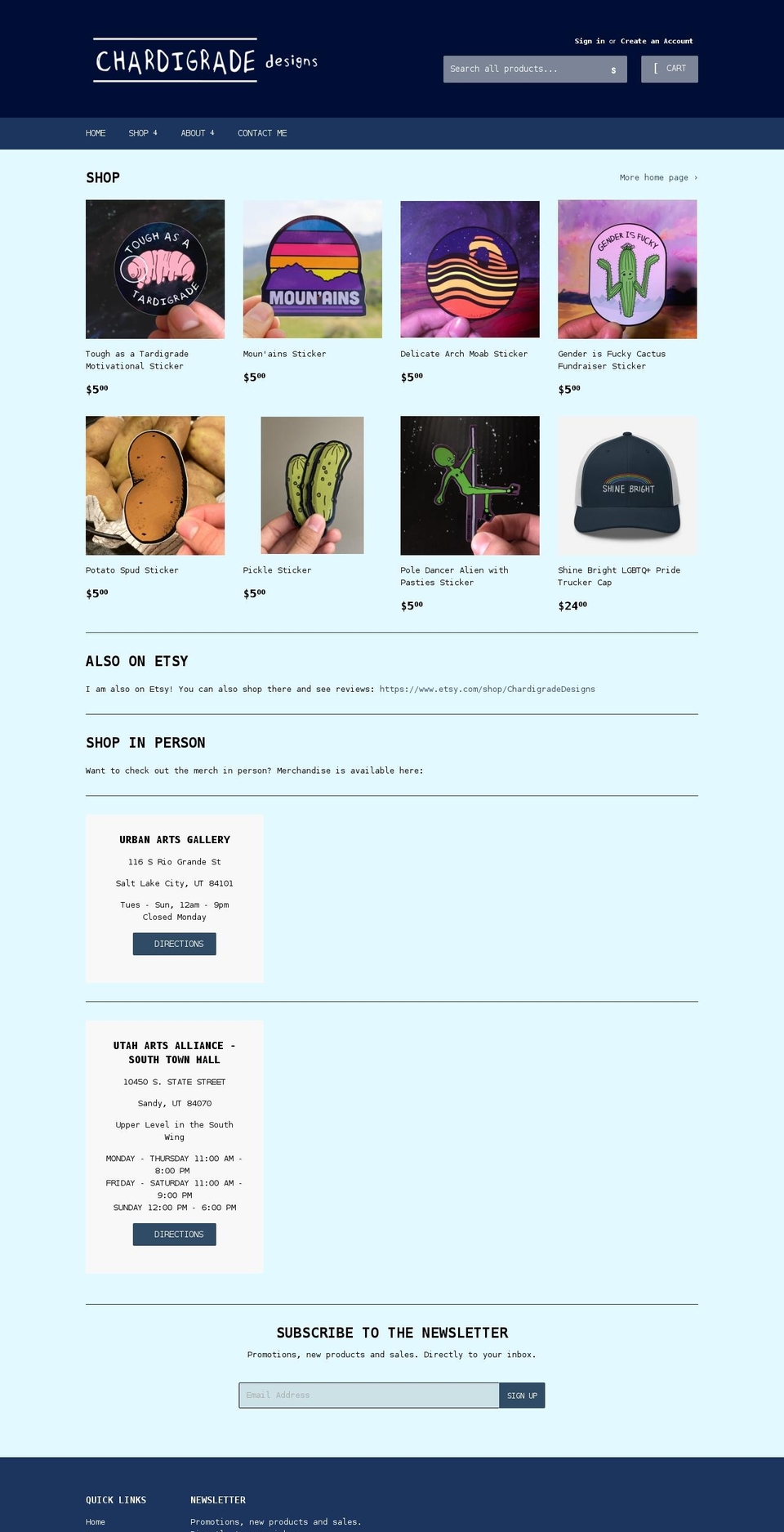 chardigrade.com shopify website screenshot