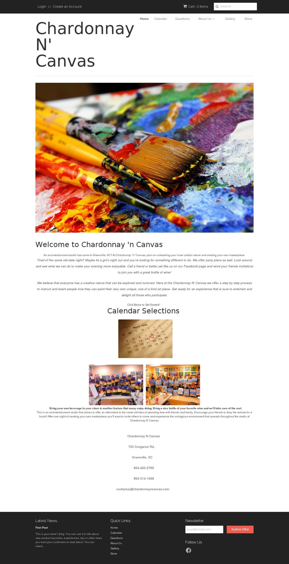 chardonnayncanvas.com shopify website screenshot