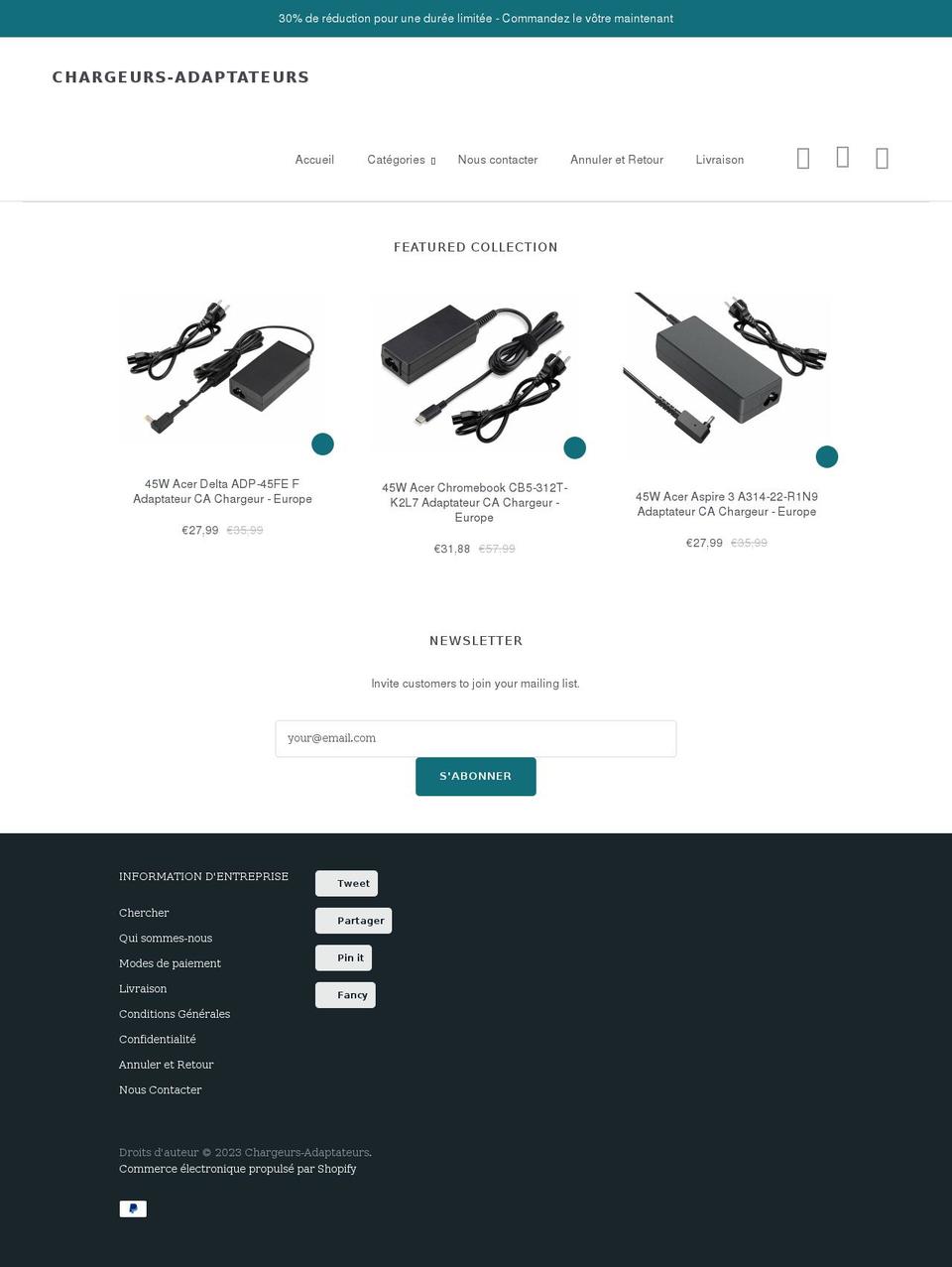 chargeurs-adaptateurs.com shopify website screenshot