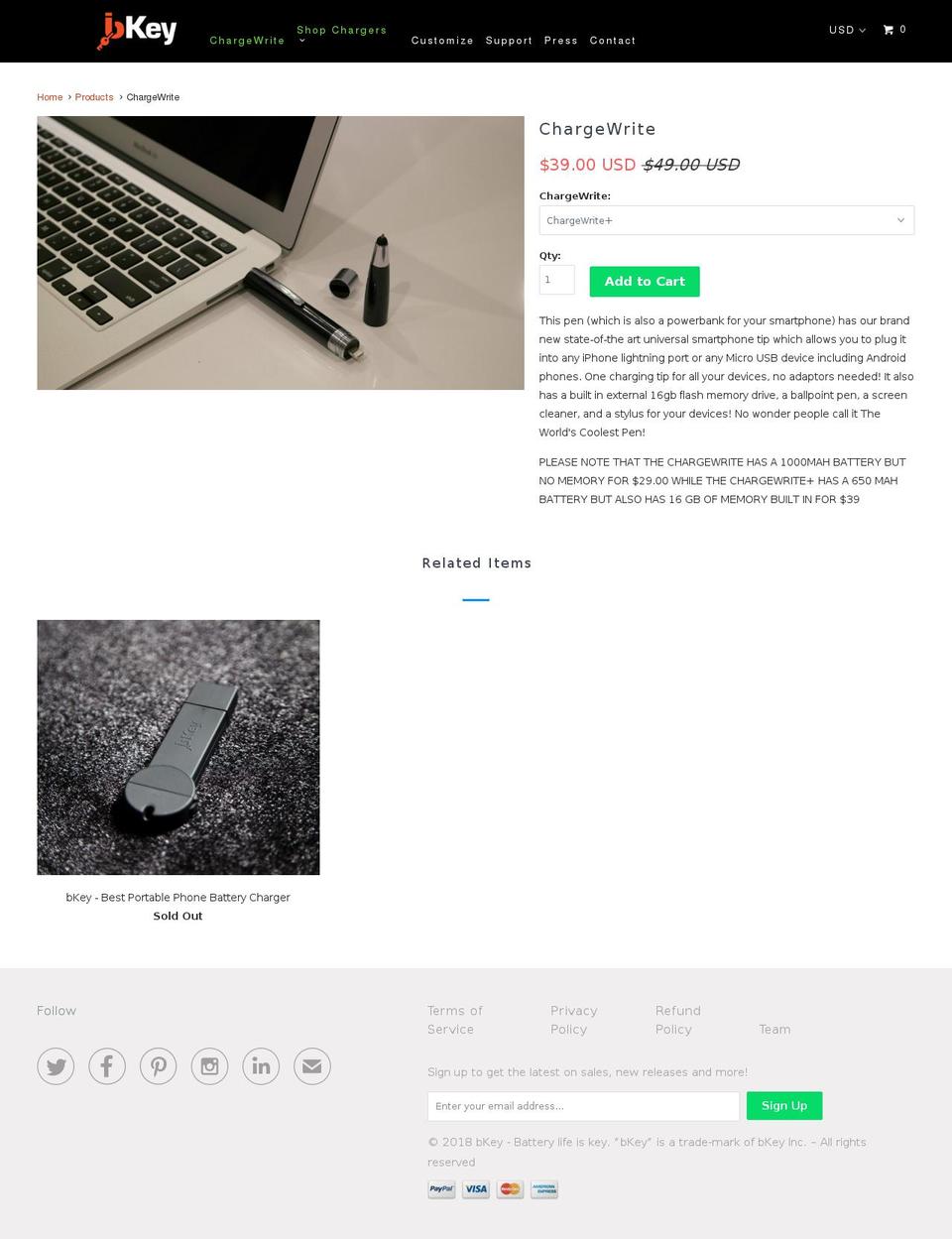 chargewrite.com — Shopify storefront screenshot