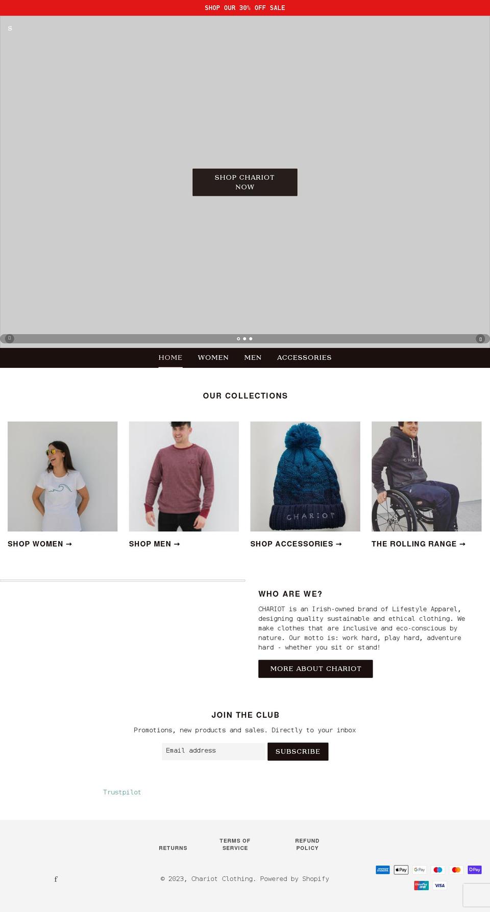 chariotclothing.com shopify website screenshot