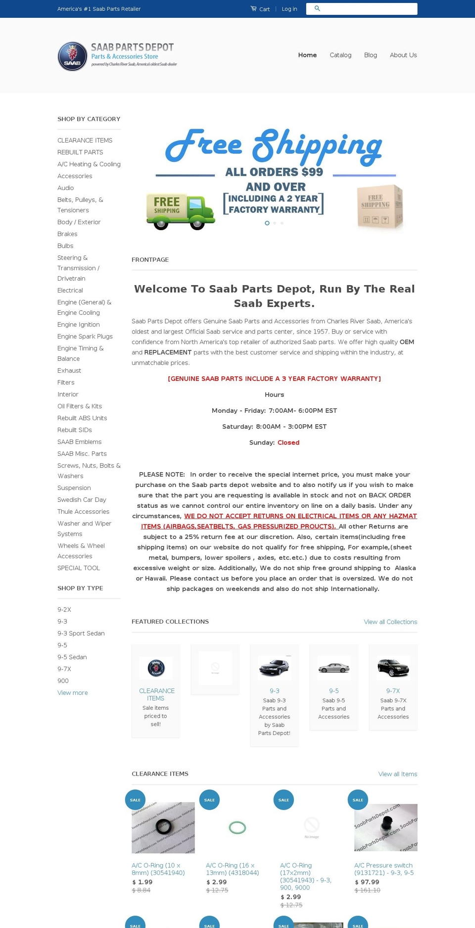 charlesriversaabparts.com shopify website screenshot