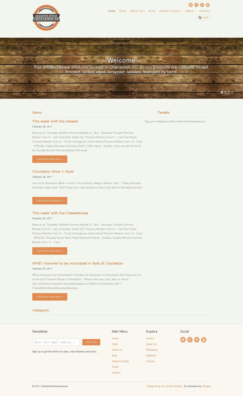 charlestonartisancheesehouse.com shopify website screenshot