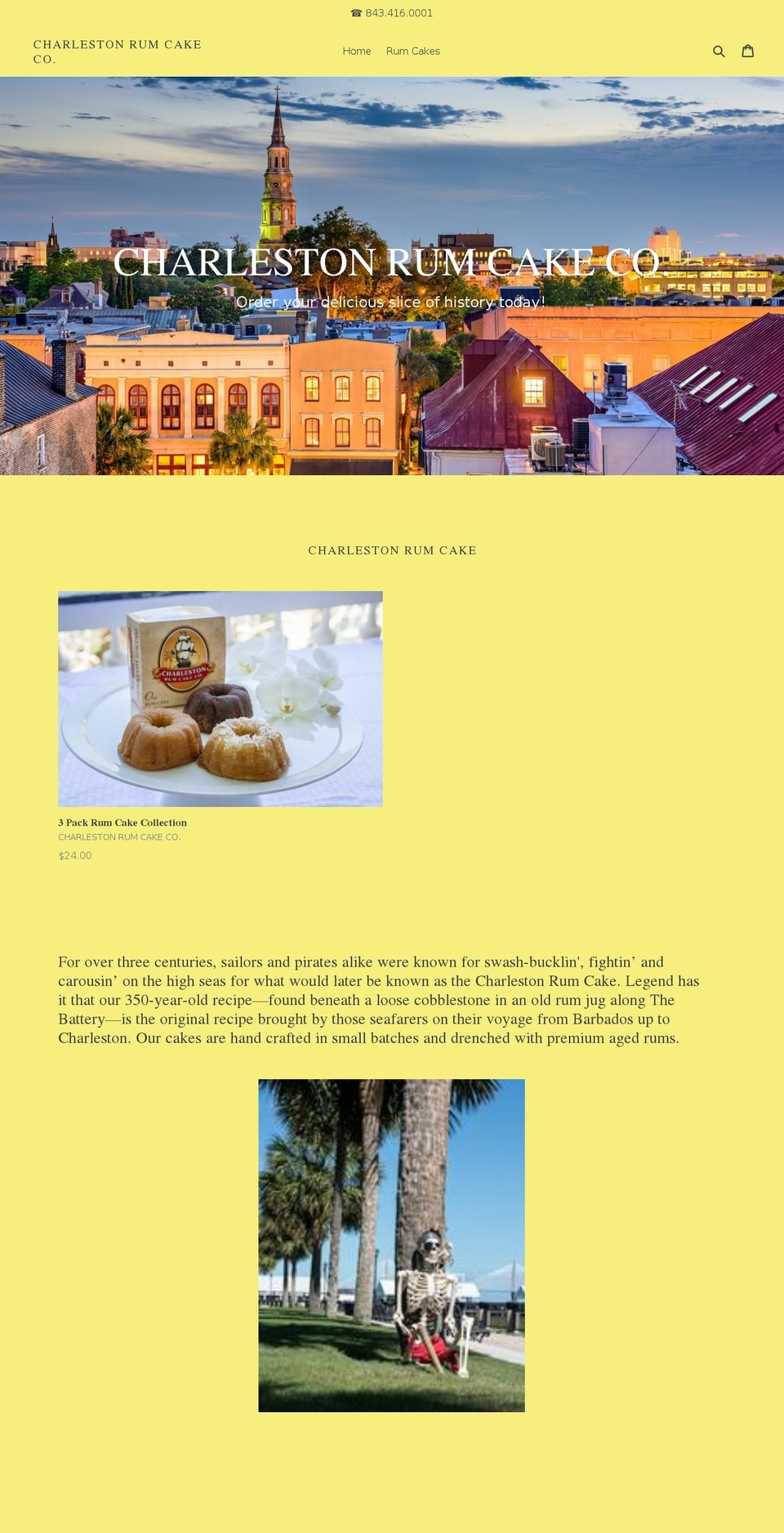 charlestonrumcake.com — Shopify storefront screenshot