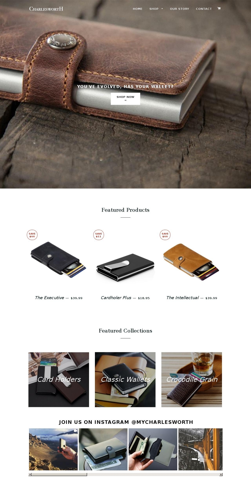 charlesworthwallets.com — Shopify storefront screenshot
