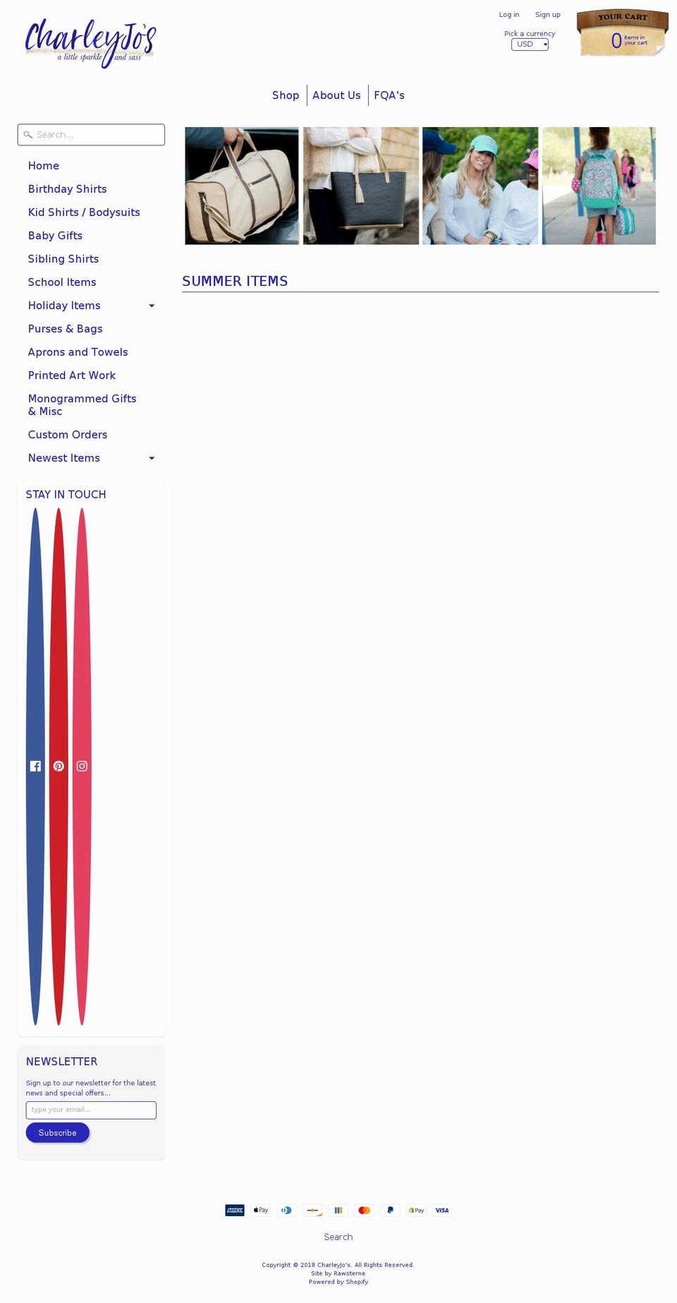 charleyjos.com shopify website screenshot