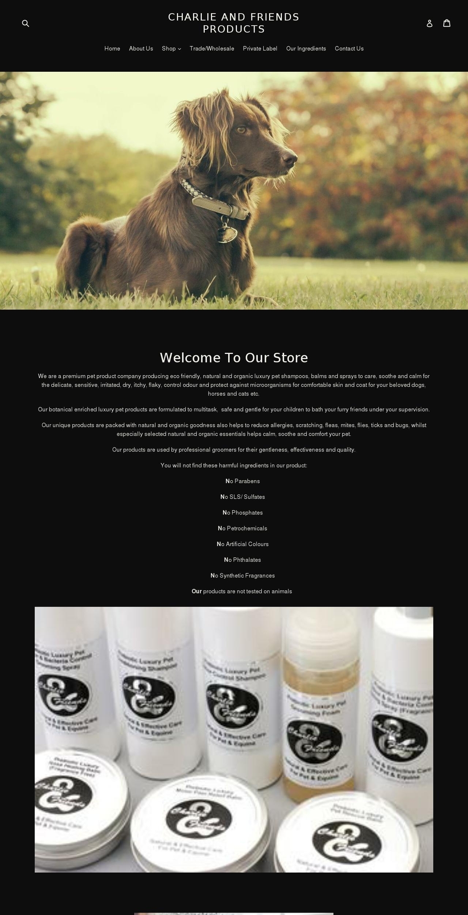 charlieandfriendsproducts.com — Shopify storefront screenshot