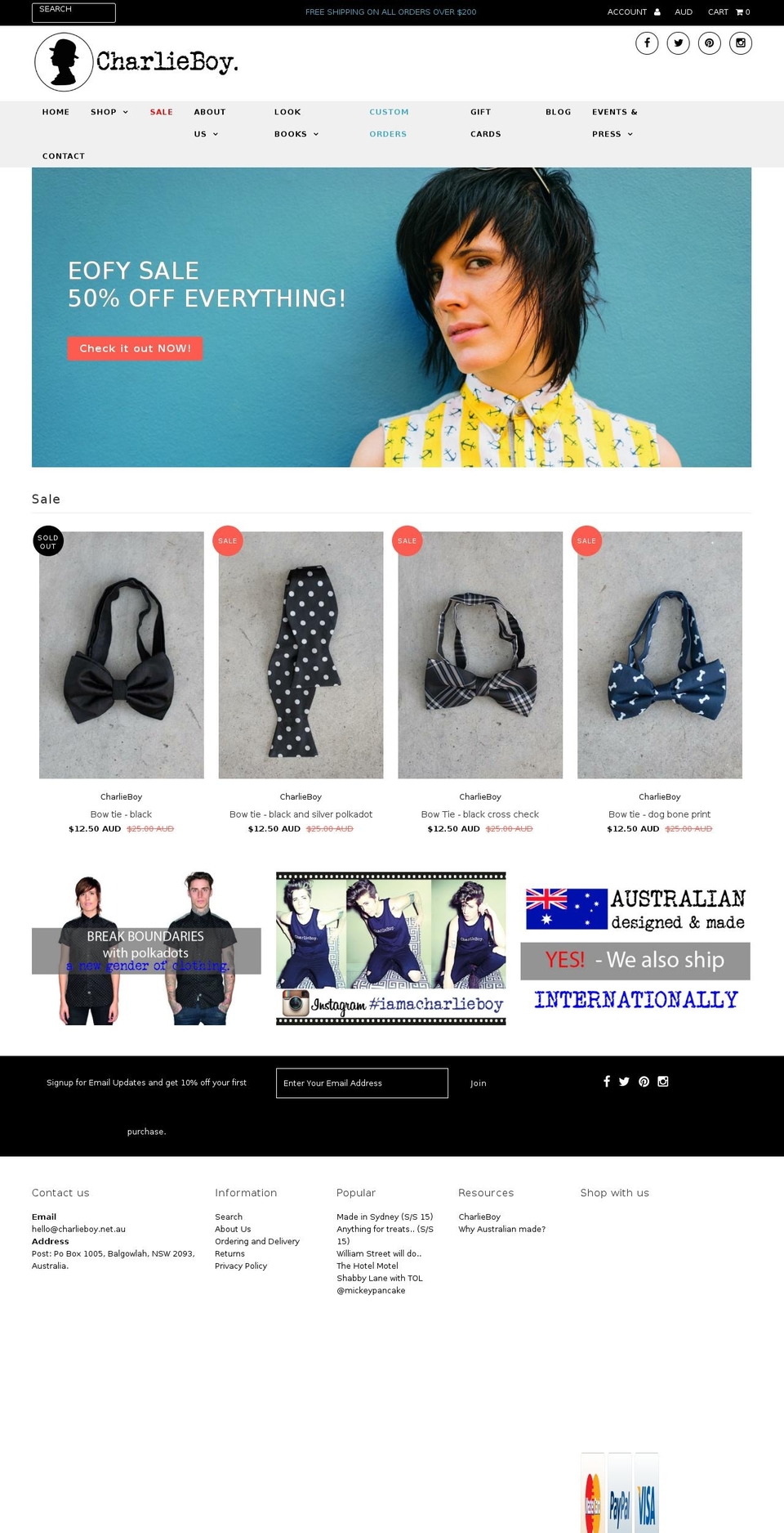 charlieboy.net.au shopify website screenshot