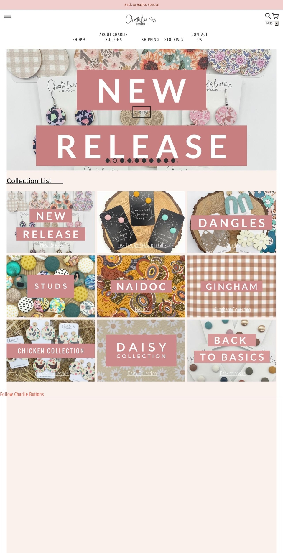 charliebuttons.com.au shopify website screenshot
