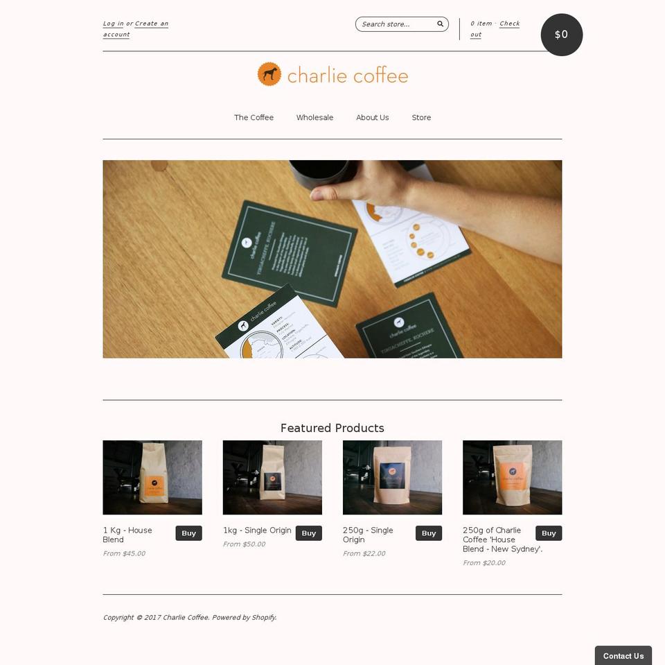 charliecoffee.com.au shopify website screenshot