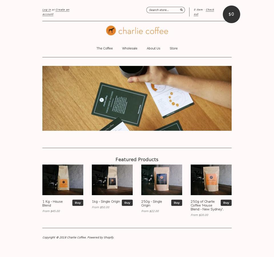 charliecoffee.com — Shopify storefront screenshot