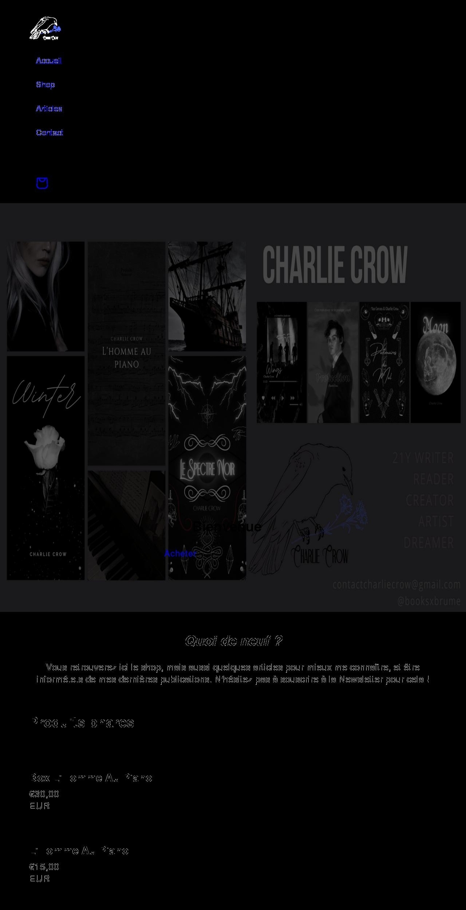 charliecrow.fr shopify website screenshot