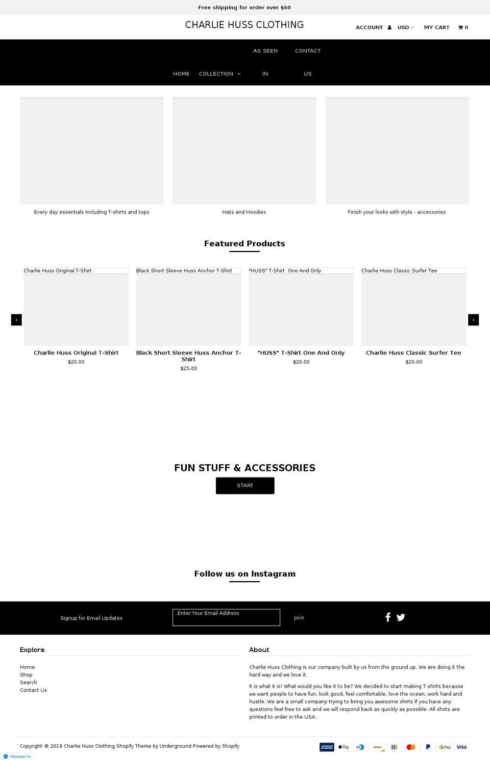 charliehussclothing.com shopify website screenshot