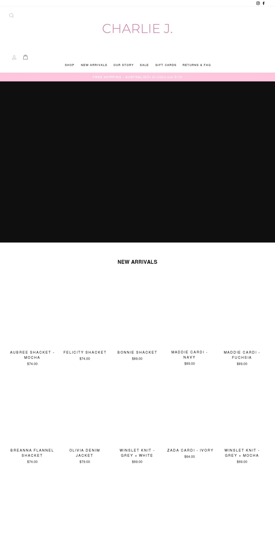 charliej.com.au shopify website screenshot