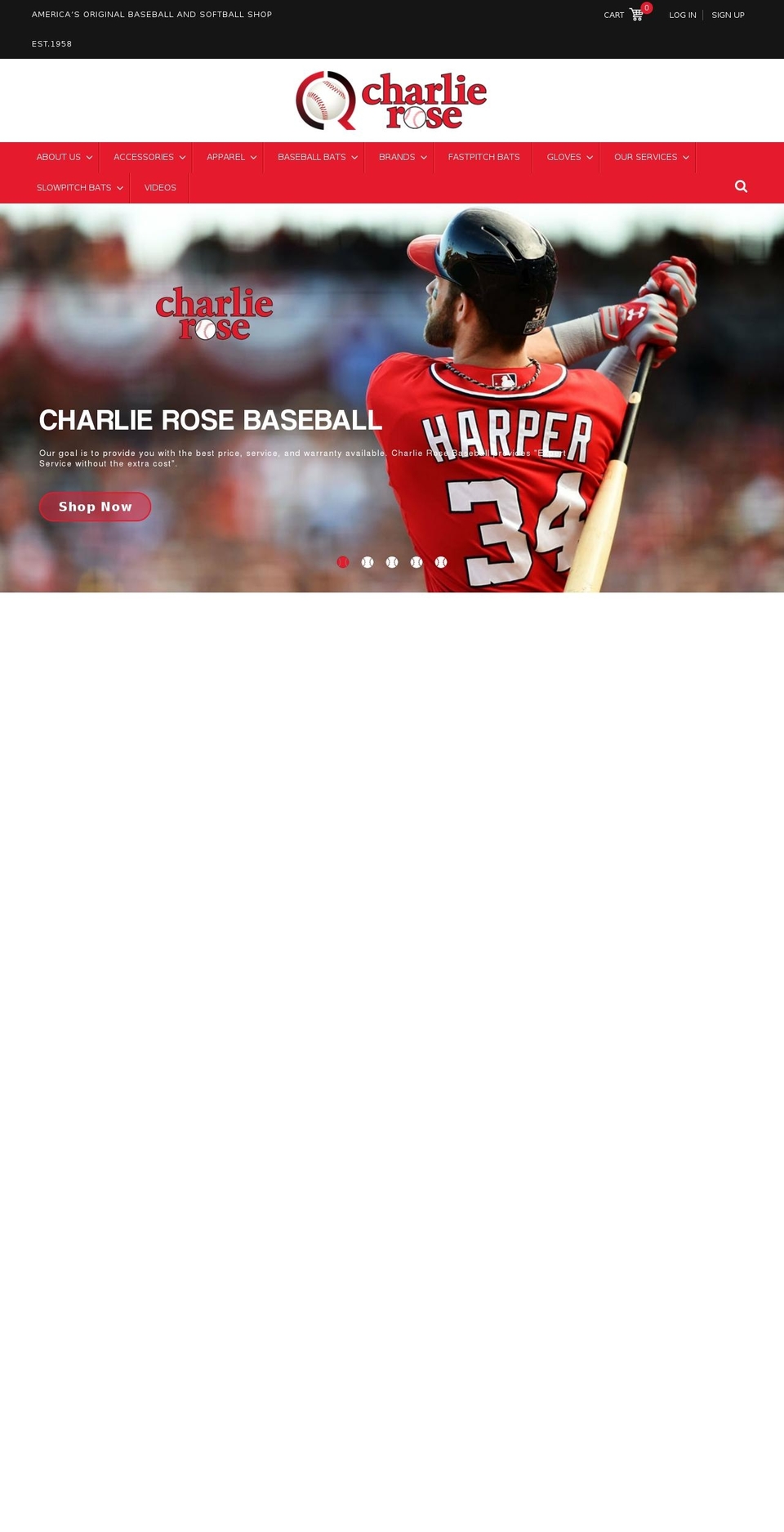 E - Development Theme Shopify theme site example charlierosebaseball.com