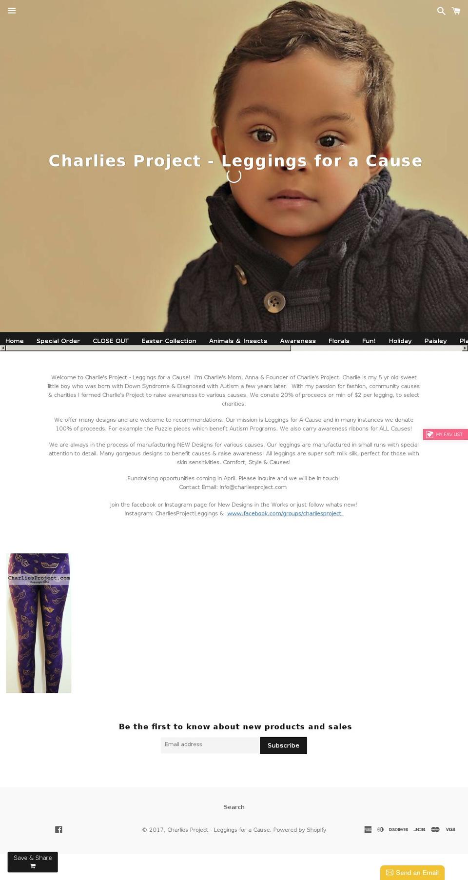 charlies-project-leggings-for-a-cause.myshopify.com shopify website screenshot