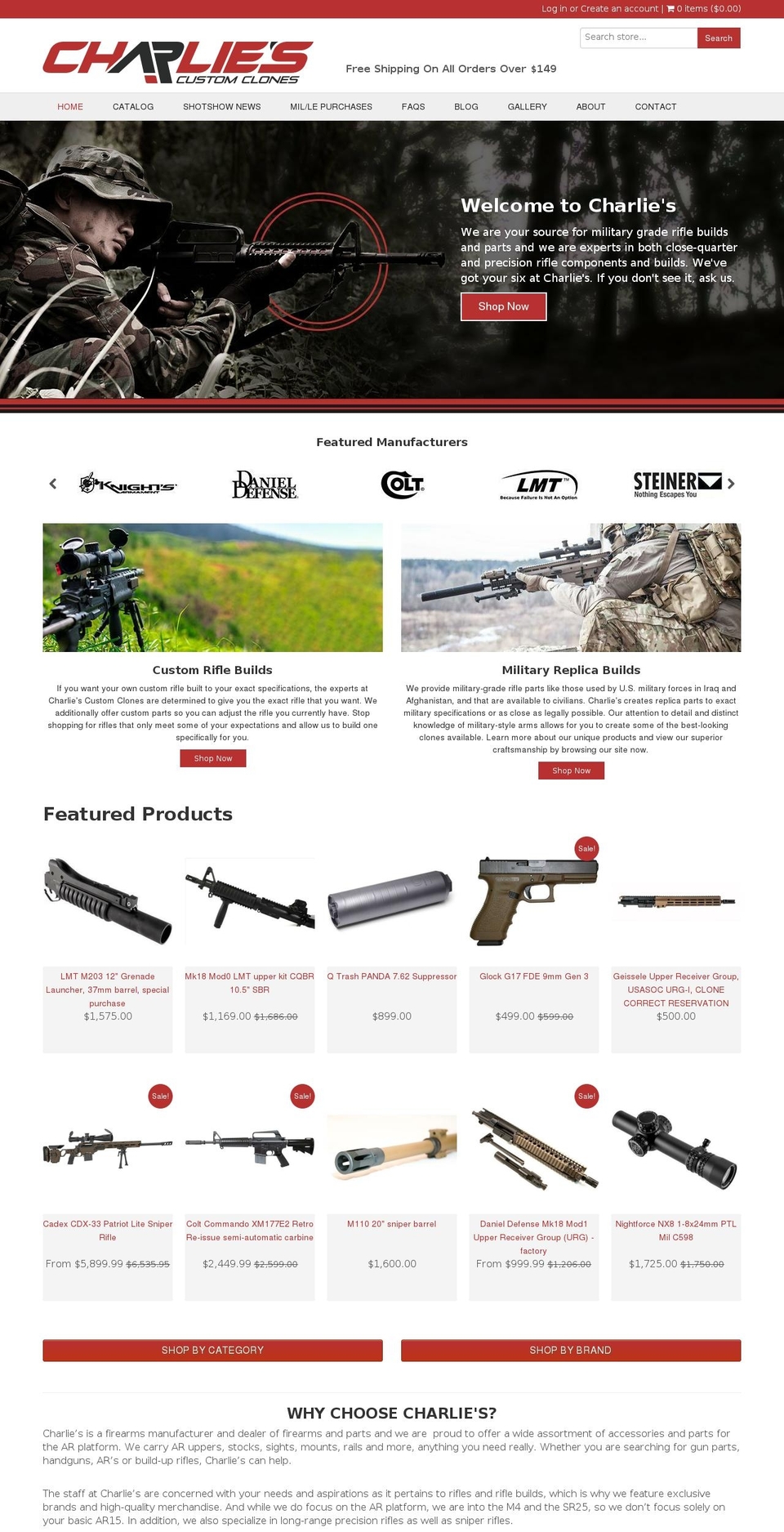 charliescustomclones.com shopify website screenshot