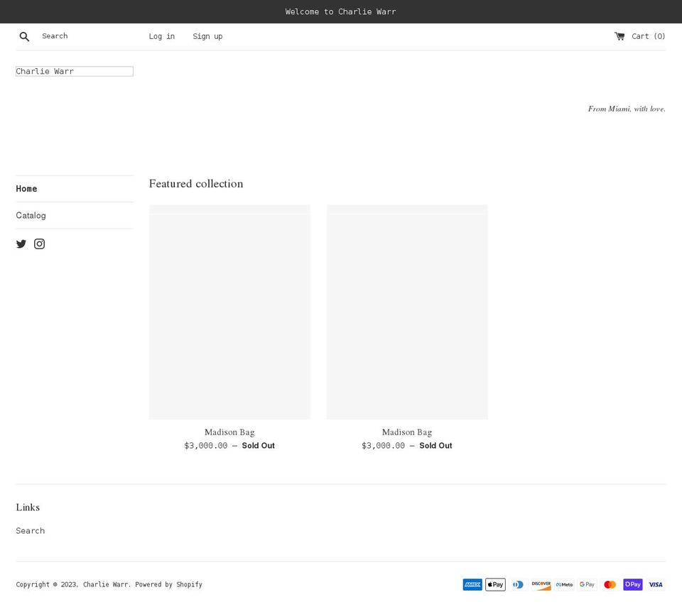 charliewarr.com shopify website screenshot