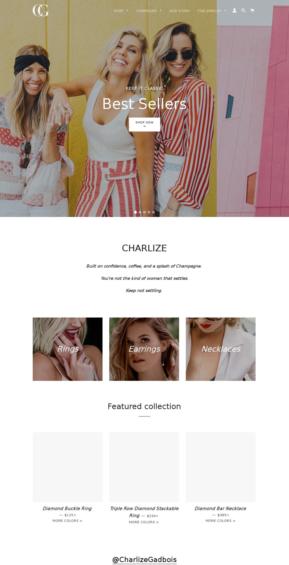 charlizejewels.com — Shopify storefront screenshot