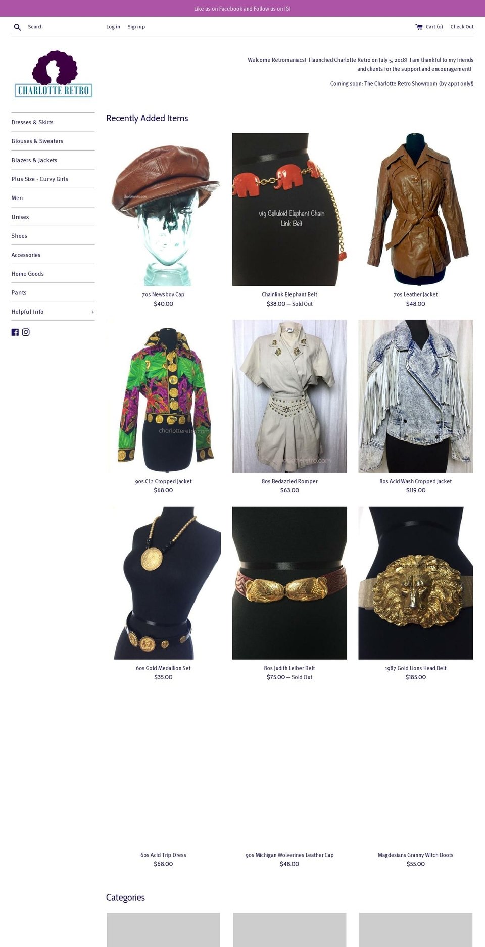 charlotteretro.com — Shopify storefront screenshot