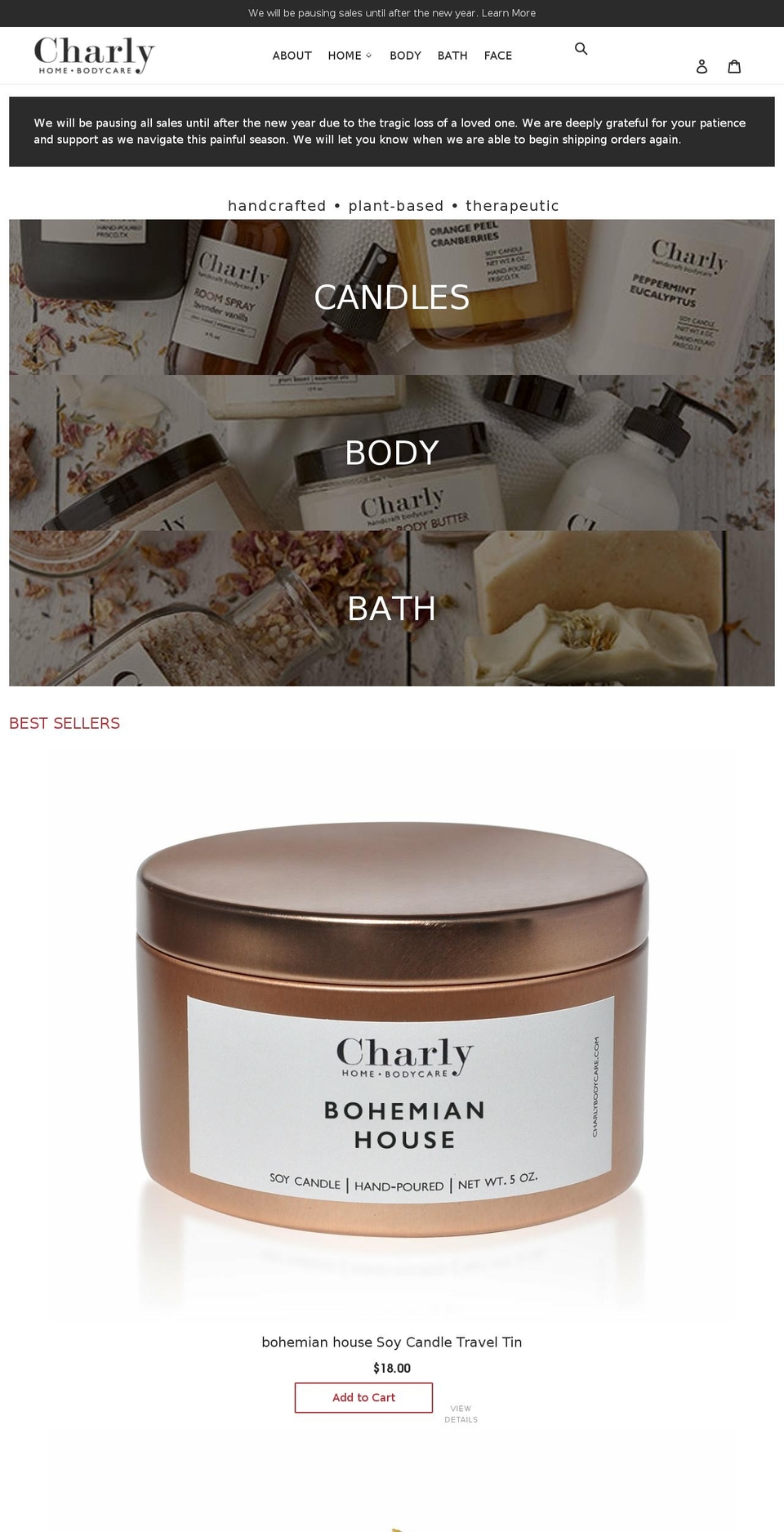 charlybodycare.com — Shopify storefront screenshot