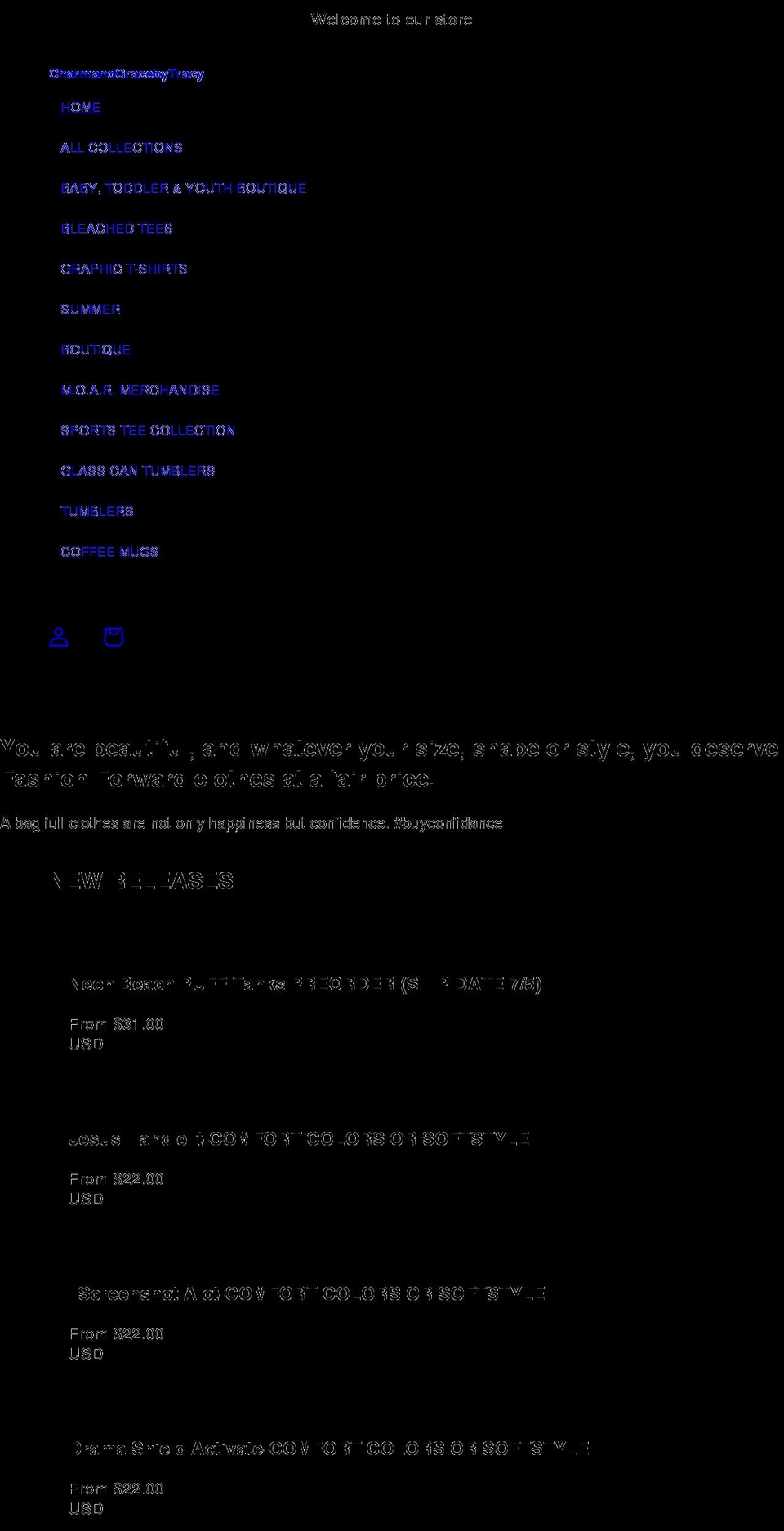 charmandgracebytracy.com shopify website screenshot