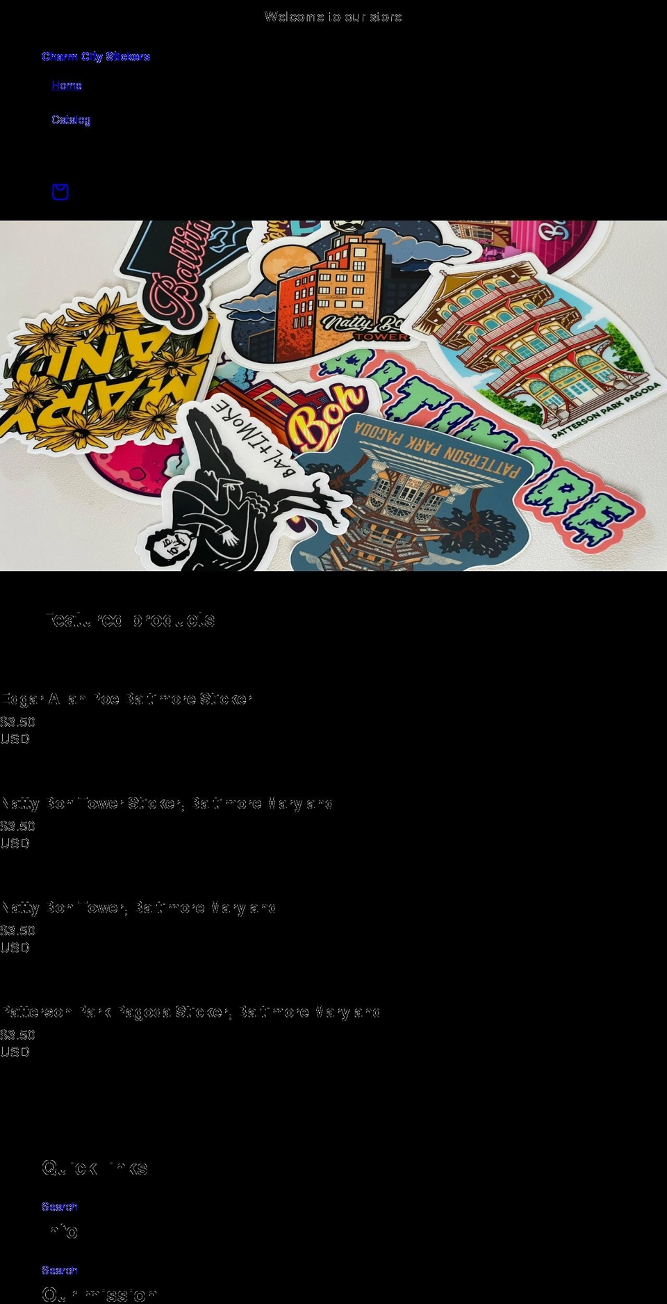 charmcitystickers.com shopify website screenshot