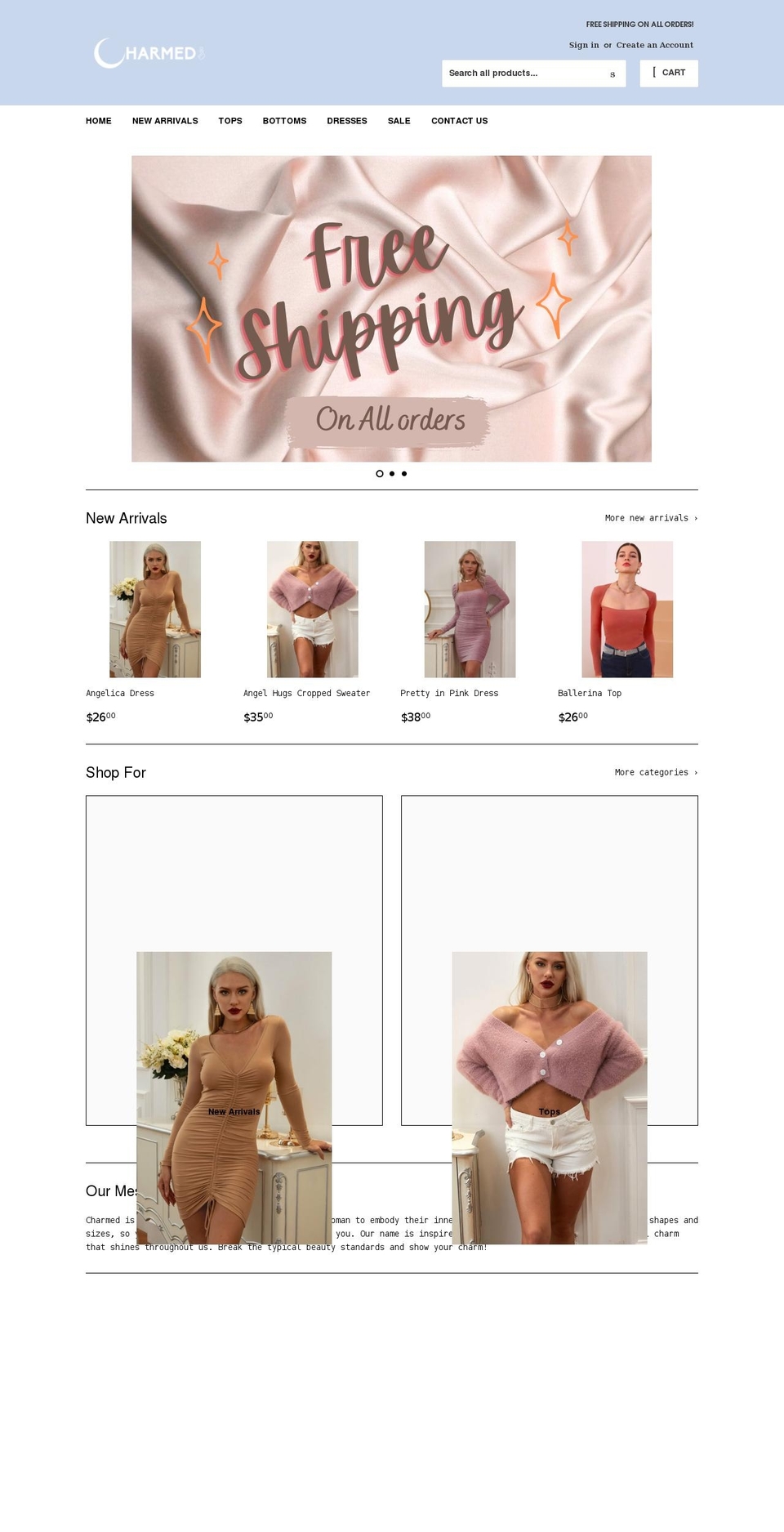 charmed.fashion shopify website screenshot
