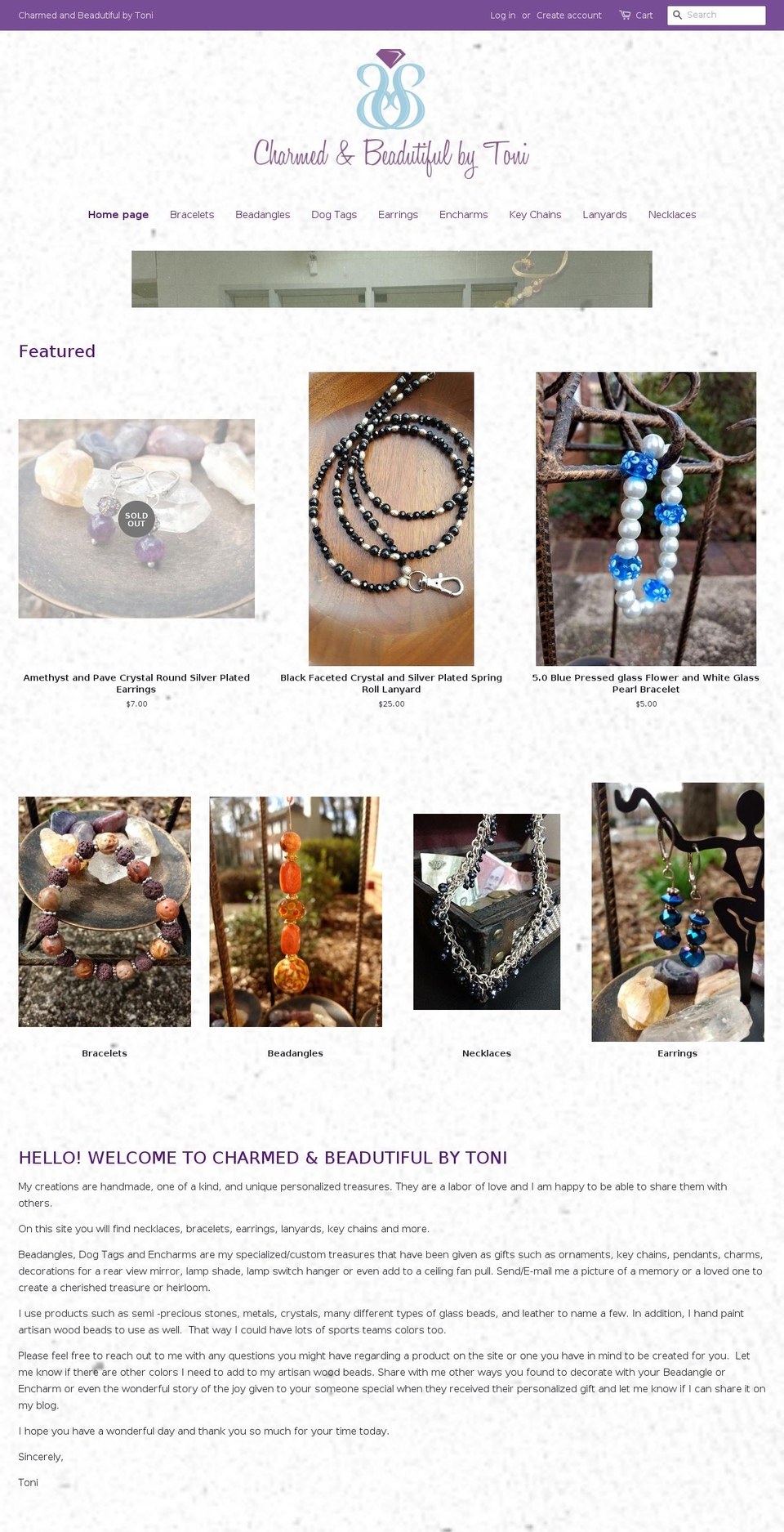 charmedandbeadutifulbytoni.com — Shopify storefront screenshot