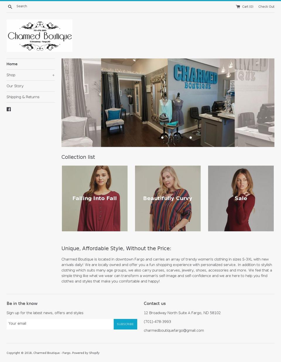 charmedboutiquefargo.com — Shopify storefront screenshot