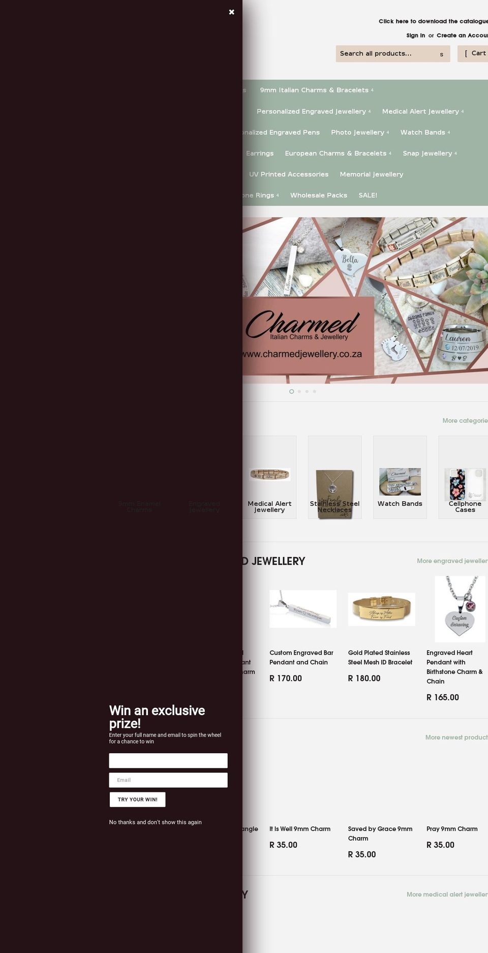 charmedjewellery.co.za shopify website screenshot