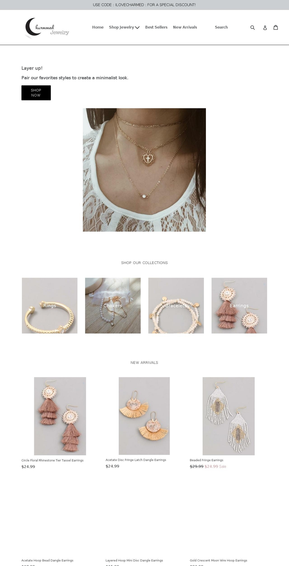 charmedjewelry.net shopify website screenshot