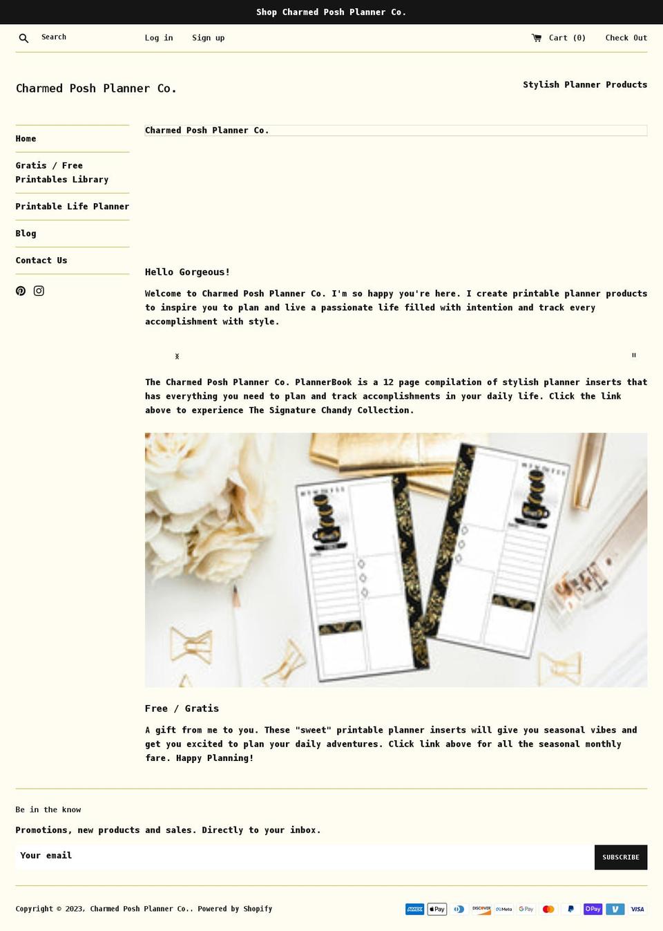 charmedposhplannerco.com shopify website screenshot