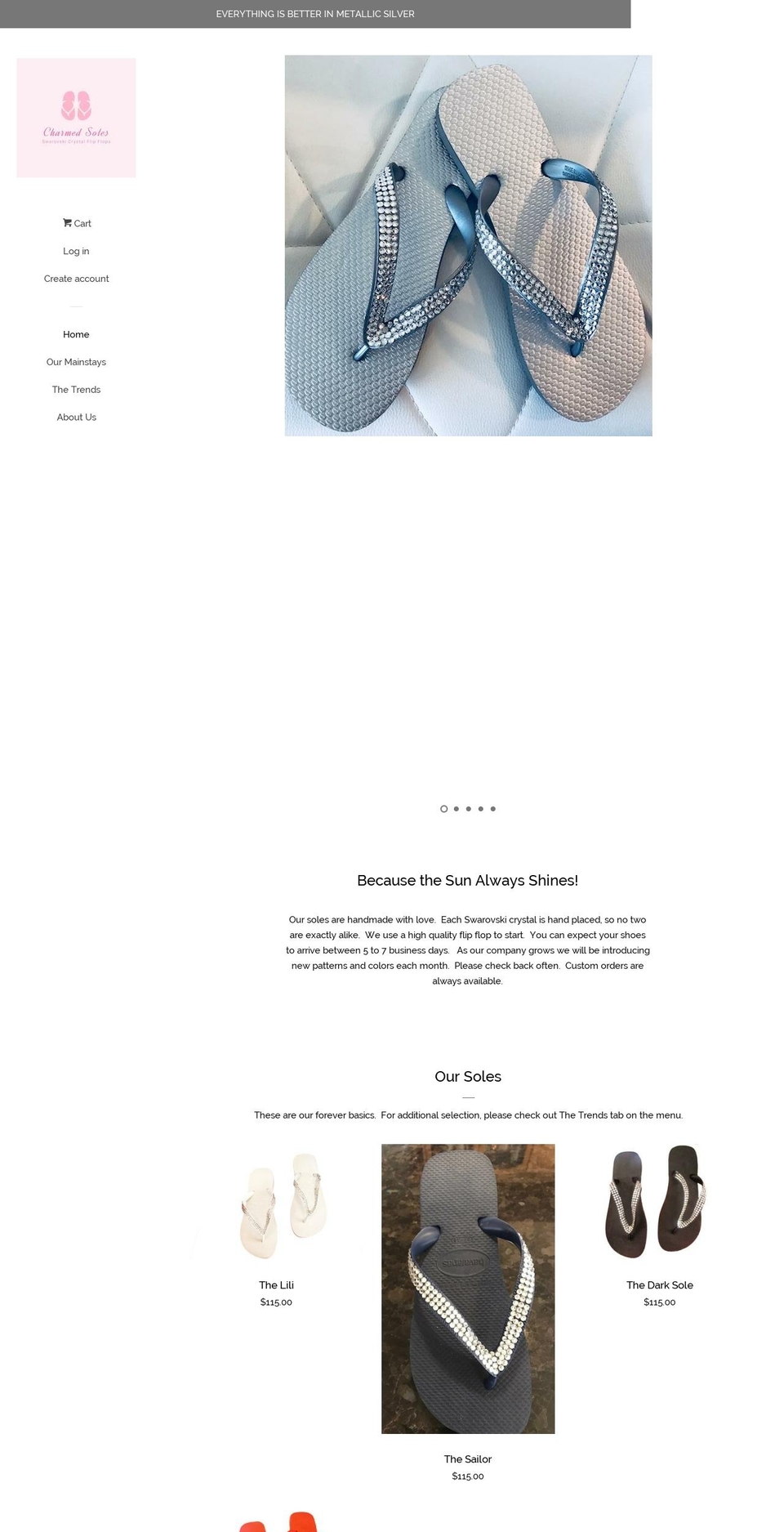 charmedsoles.com — Shopify storefront screenshot