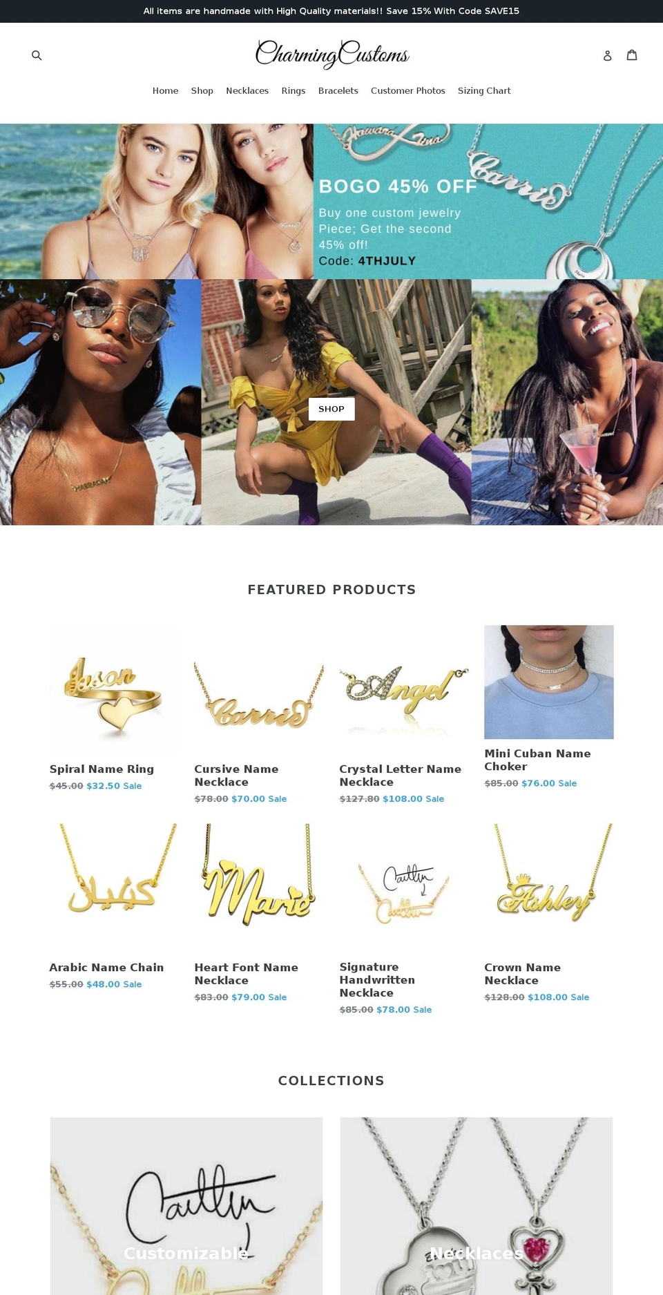 charmingcustoms.com — Shopify storefront screenshot