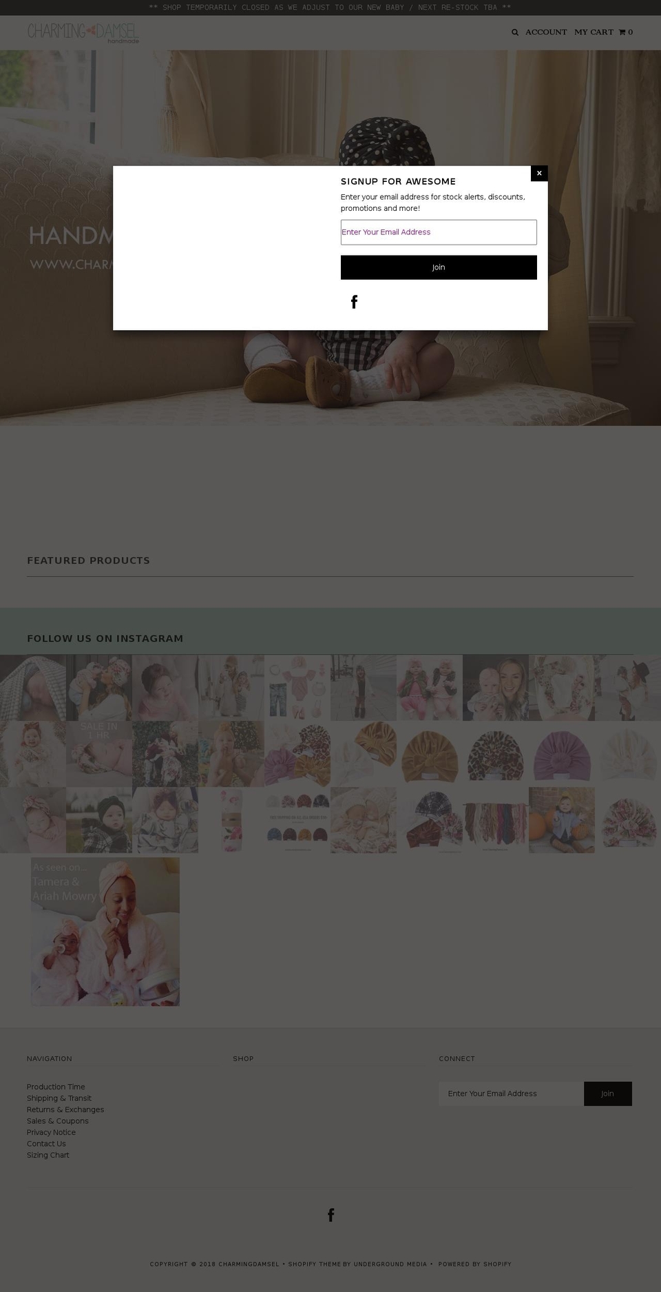 charmingdamsel.com — Shopify storefront screenshot