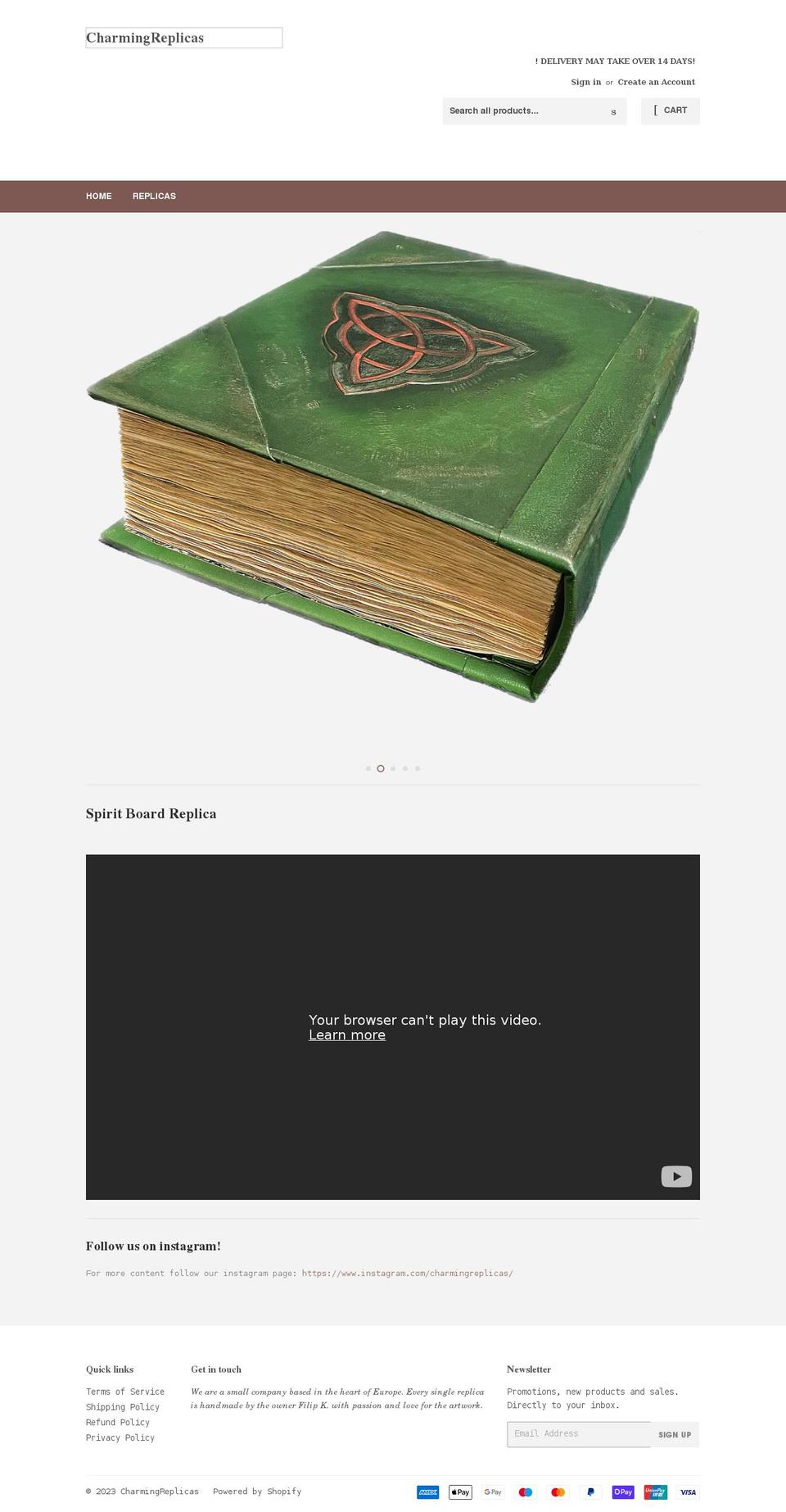 charmingreplicas.com shopify website screenshot