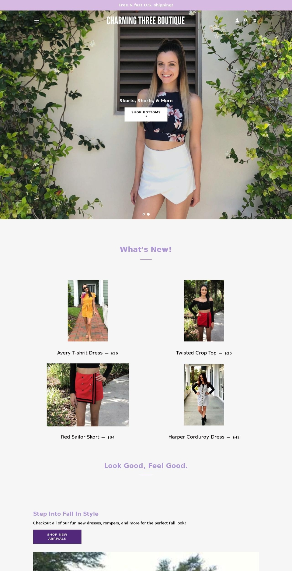 charmingthreeboutique.com — Shopify storefront screenshot