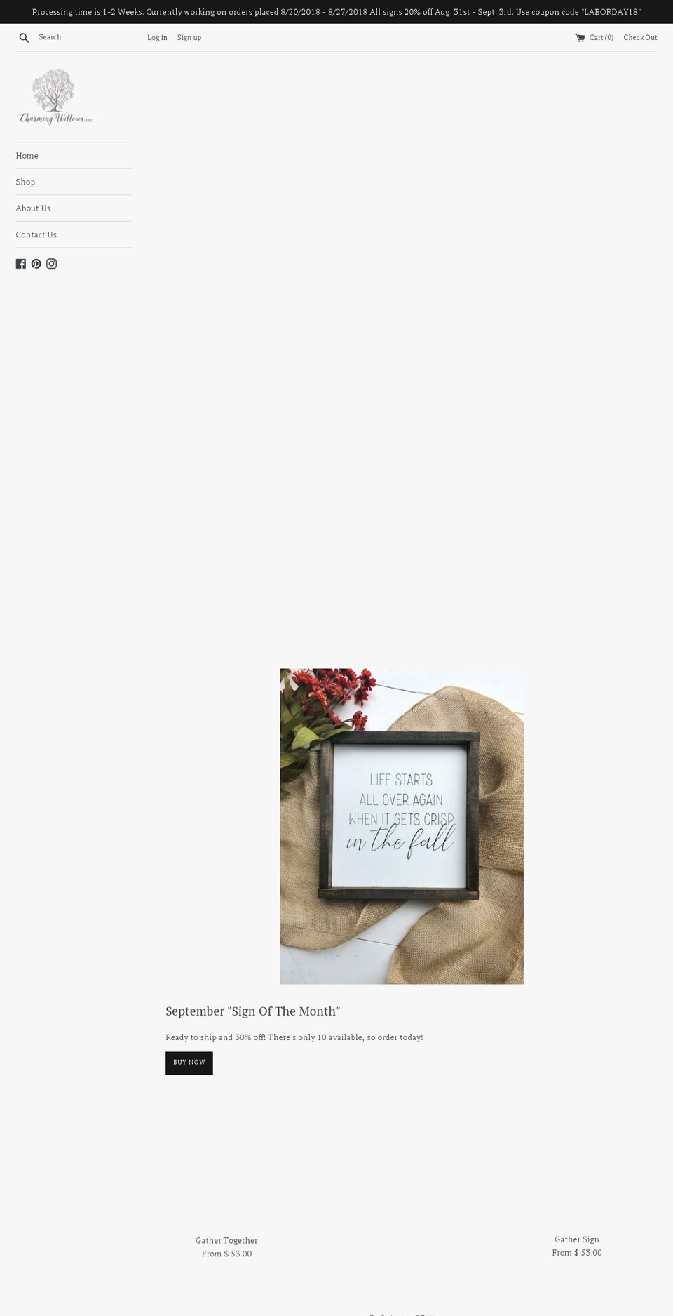 charmingwillows.com — Shopify storefront screenshot