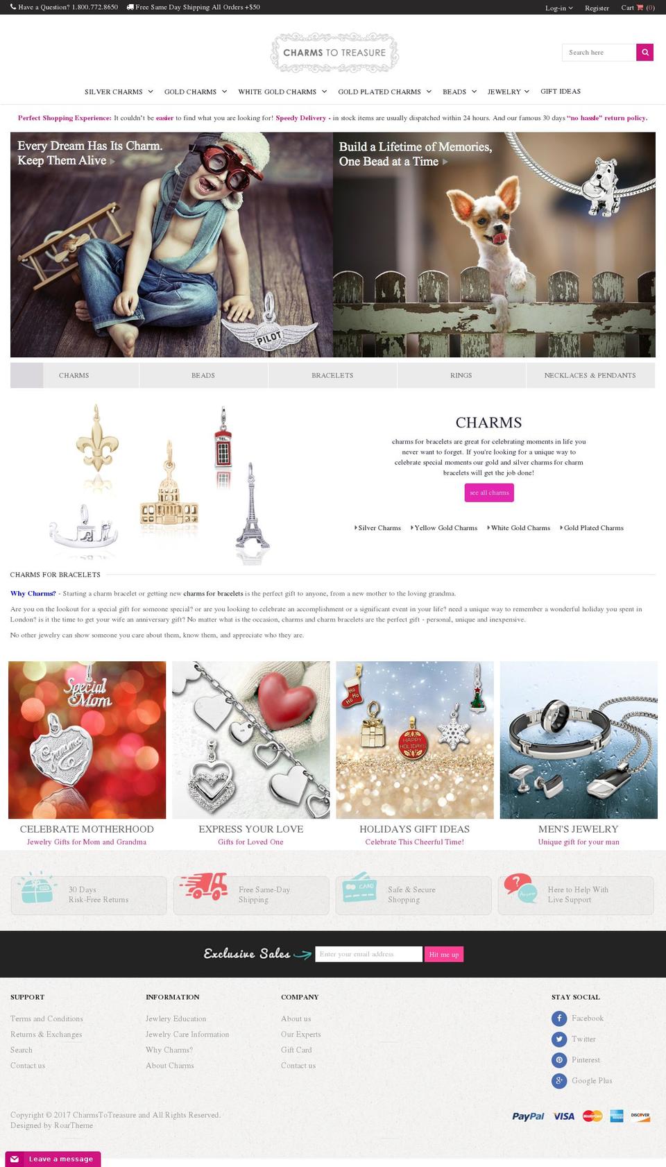 charmstotreasure.com shopify website screenshot