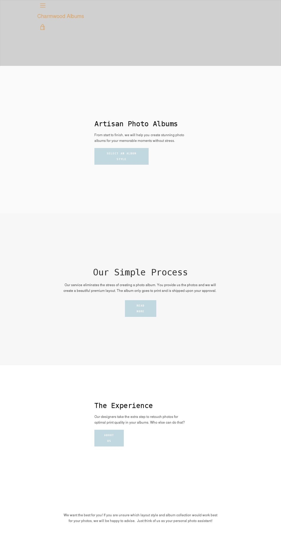 charmwoodalbums.com shopify website screenshot