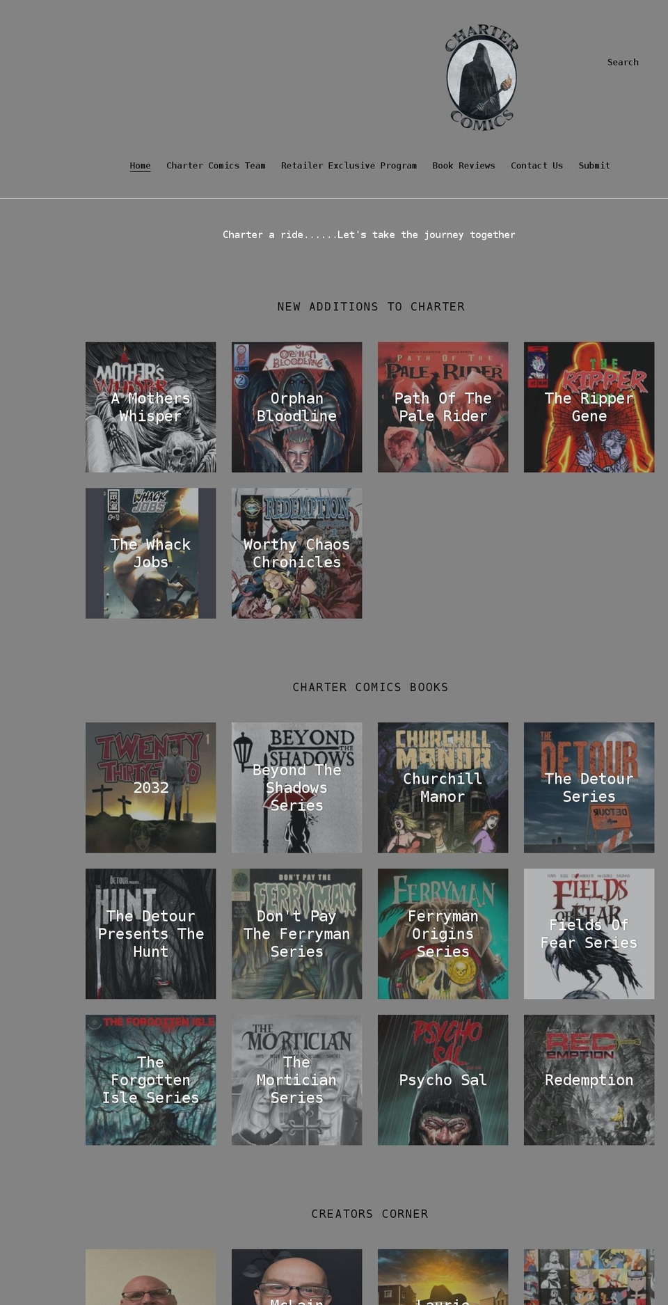 chartercomics.com shopify website screenshot