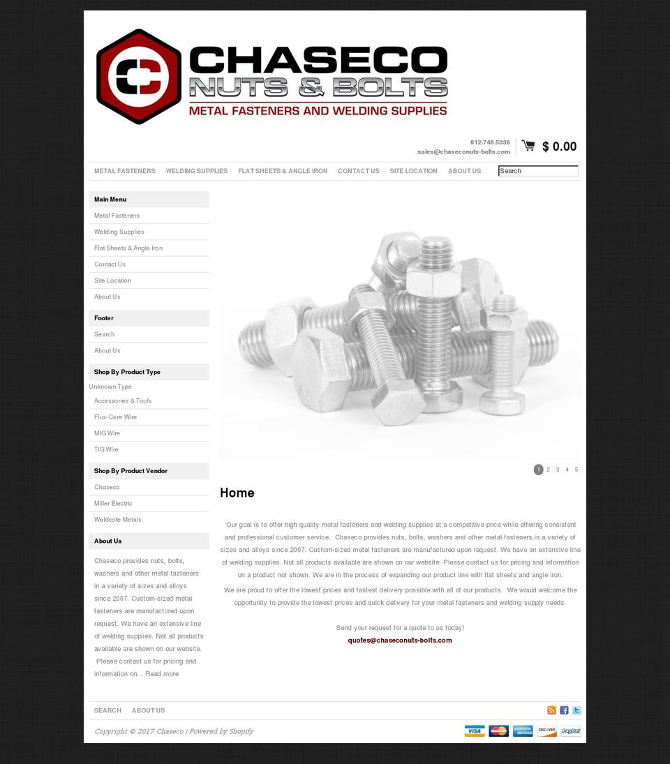 chaseconuts-bolts.com shopify website screenshot